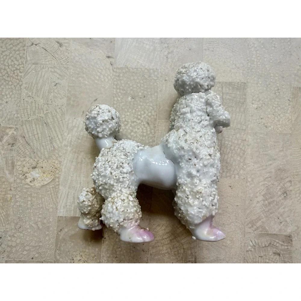 Vintage Porcelain Spaghetti POODLE Figurine Pink Feet JAPAN 3